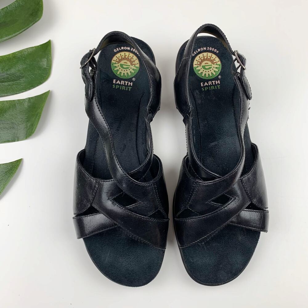 Earth Spirit Women's Black Leather Slingback Sandals